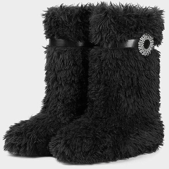 Faux Fur Winter Black Boots - Picture 4 of 7